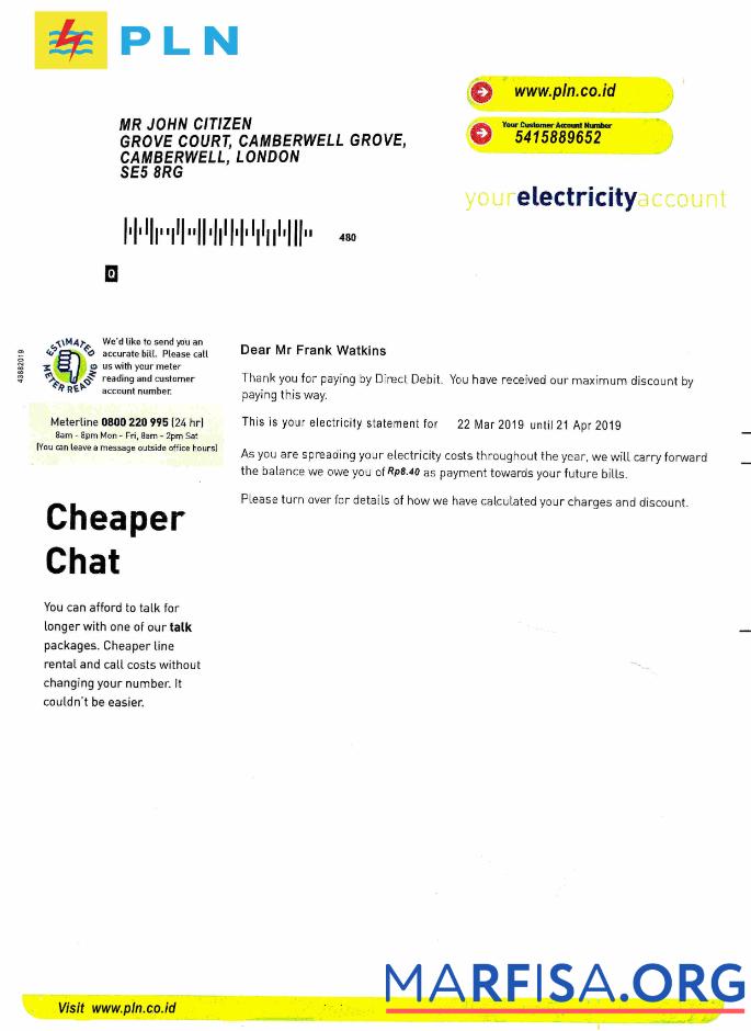Редактируемый Индонезия PLN Электричество Счёт за коммунальные услуги Счёт Шаблон, fully Редактируемый in PSD Формат