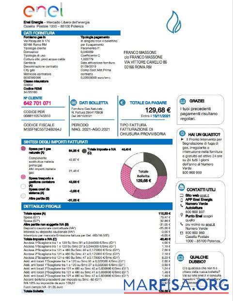 Реалистичный Италия Enel Energia Счёт за коммунальные услуги Счёт Шаблон in Word and PDF Формат