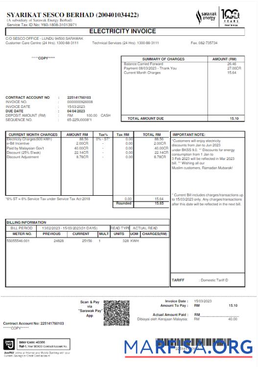 Высокое Качество Малайзия SARAWAK ENERGY Счёт за коммунальные услуги Счёт Wordd and PDF Шаблон