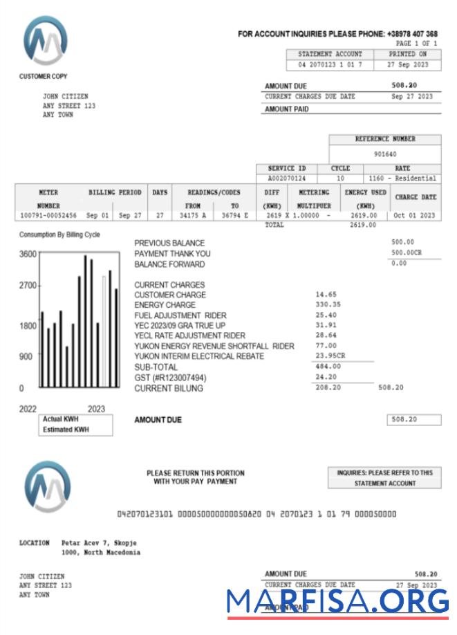 Высокое Качество Macedonia MGI Energetika Счёт за коммунальные услуги Счёт Word and PDF Шаблон