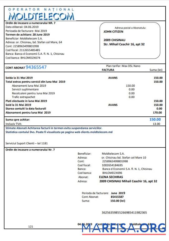 Премиум Молдова Moldtelecom Счёт за коммунальные услуги Счёт Шаблон in Word and PDF Формат, fully Редактируемый