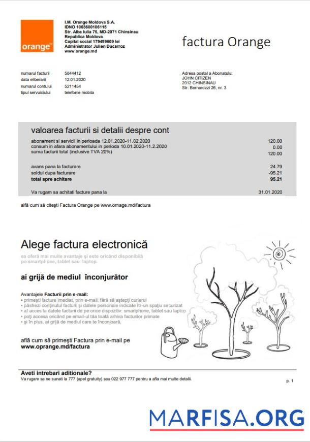 Реалистичный Молдова Orange Factura Счёт за коммунальные услуги Счёт Шаблон in Word and PDF Формат