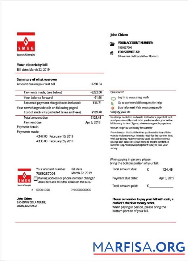 Профессиональный Монако SMEG Электричество Счёт за коммунальные услуги Счёт Шаблон in Word and PDF Формат