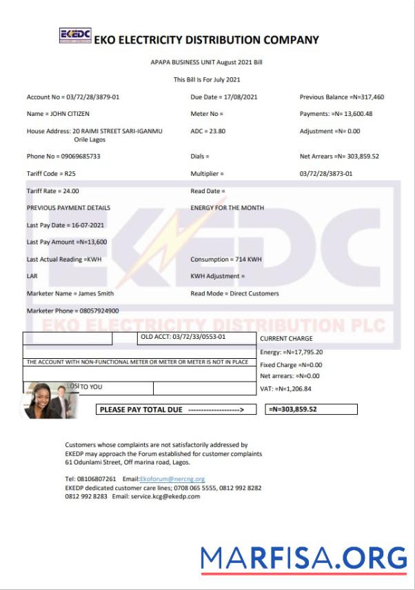 Профессиональный Нигерия Eko Электричество Distribution Компания (EKEDC) Счёт за коммунальные услуги Счёт Шаблон in Word and PDF Формат