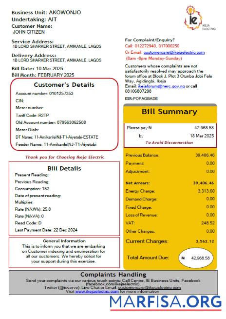 Высокое Качество Нигерия IKEJA Electric Счёт за коммунальные услуги Счёт Шаблон in Word and PDF Форматы