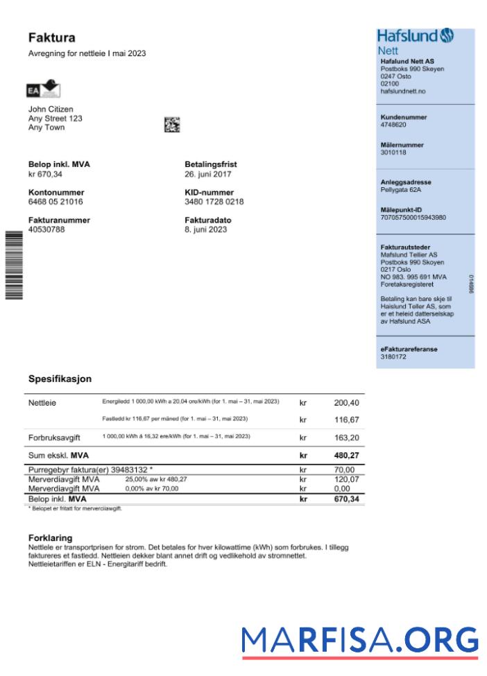 Высокое Качество Норвегия Hafslund Счёт за коммунальные услуги Счёт Word and PDF Шаблон