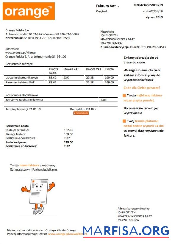Реалистичный Польша Orange Счёт за коммунальные услуги Счёт Шаблон in Word and PDF Формат