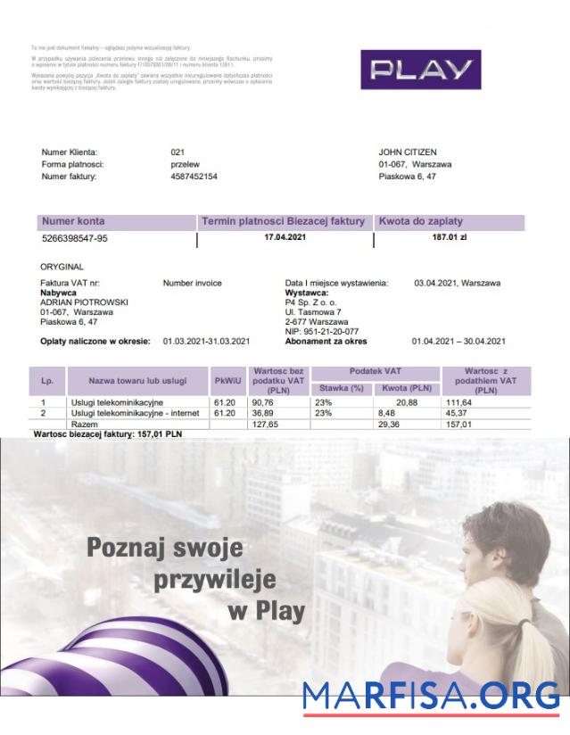 Профессиональный Польша Play Счёт за коммунальные услуги Счёт Шаблон in Word and PDF Формат, fully Редактируемый