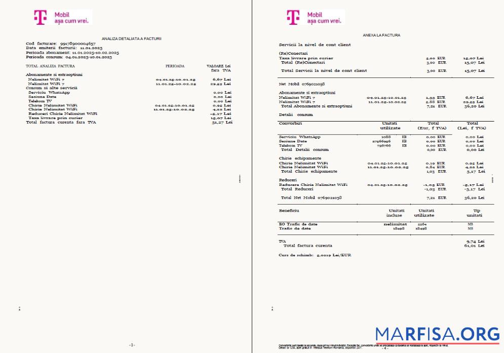 Редактируемый Румыния T Mobile Счёт за коммунальные услуги Счёт Шаблон in Word and PDF Форматы, 4 pages, 3 4 pages