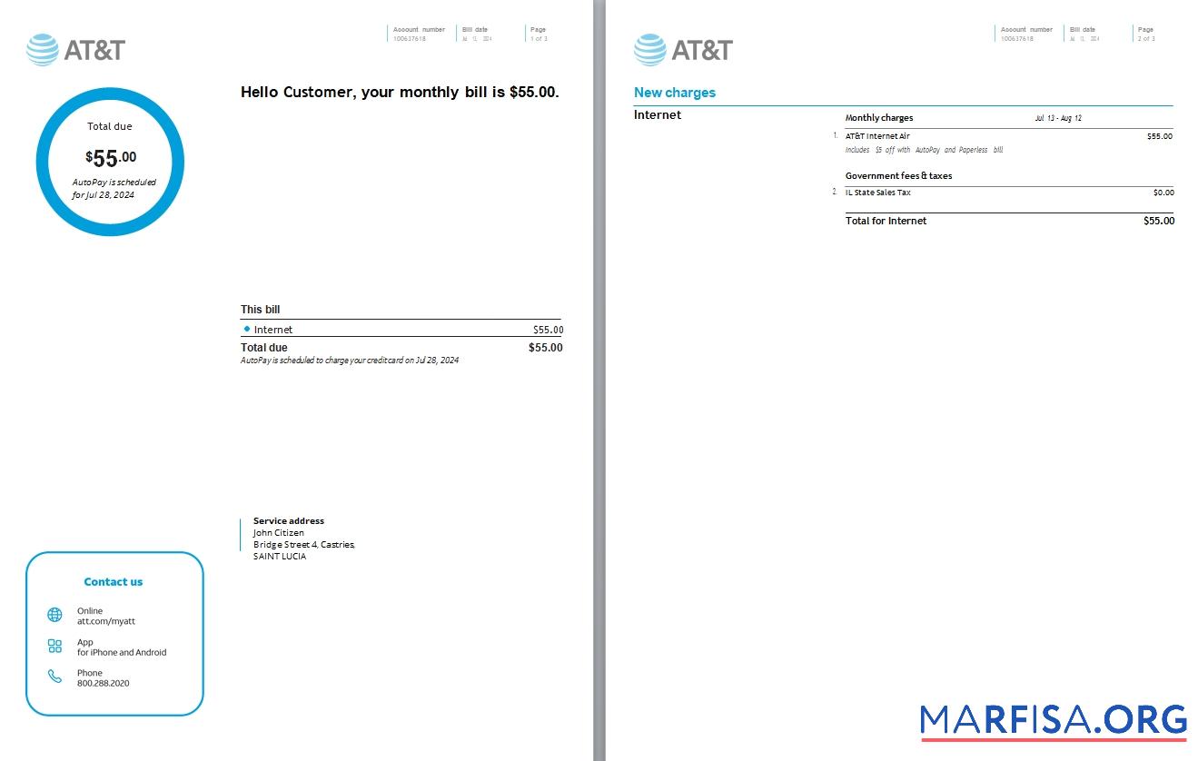 Saint Lucia internet Счёт за коммунальные услуги Счёт, 3 pages scr шаблон