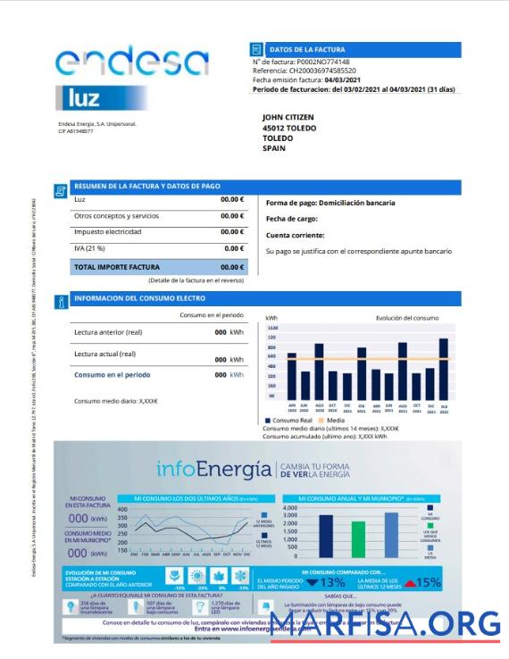 Реалистичный Испания Endesa luz Счёт за коммунальные услуги Счёт Шаблон in Word and PDF Формат