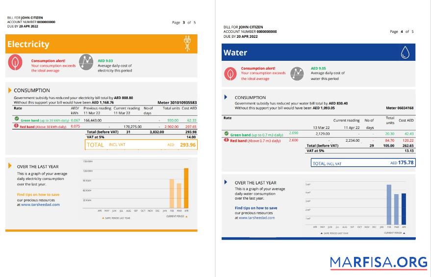 Высокое Качество ОАЭ Dubai Al Ain Distribution Co. Word and PDF Счёт за коммунальные услуги Счёт Шаблон (5 pages) .3 4