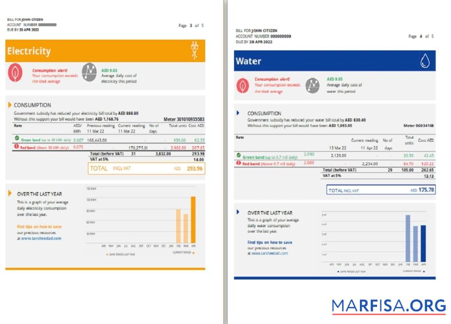 Премиум ОАЭ Ras Al Khaimah Al Ain Distribution Co. Word and PDF Счёт за коммунальные услуги Счёт Шаблон (5 pages) 3 4