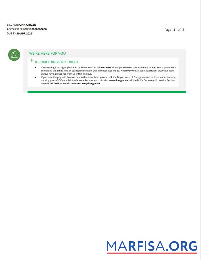 Профессиональный ОАЭ Ras Al Khaimah Al Ain Distribution Co. Word and PDF Счёт за коммунальные услуги Счёт Шаблон (5 pages) 5