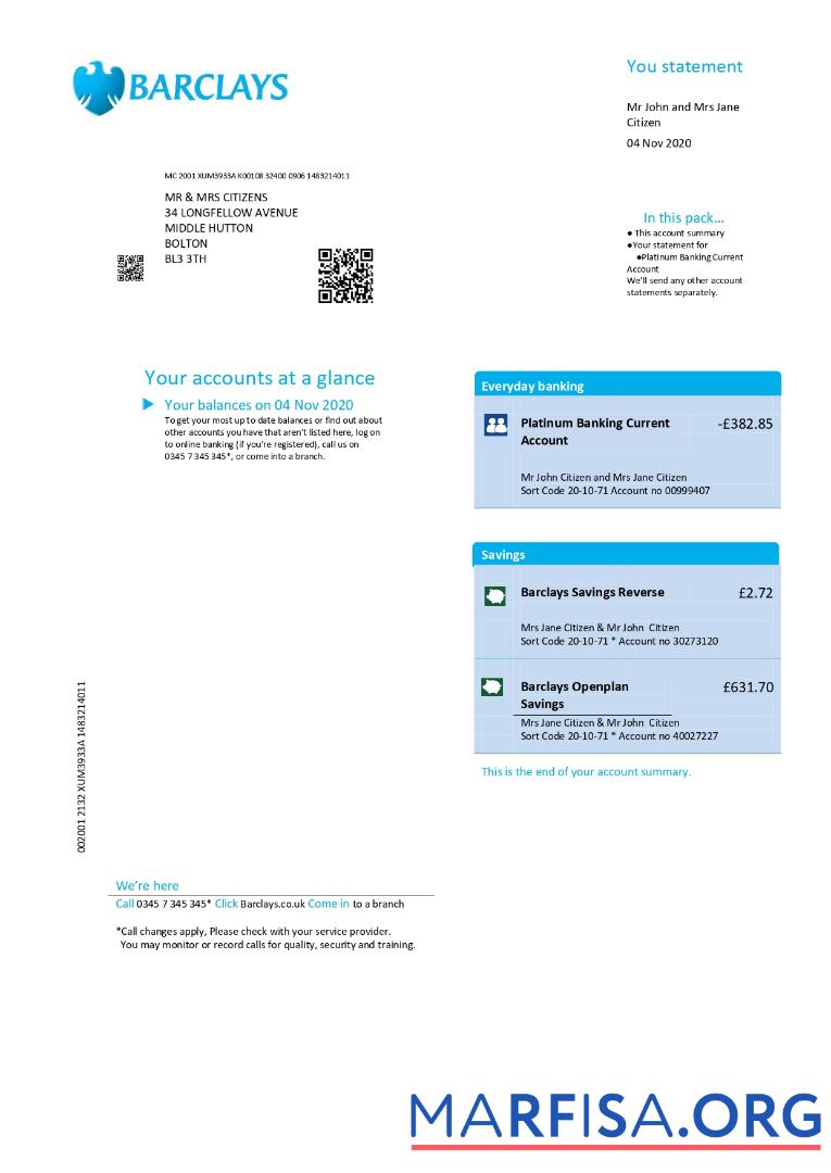 Премиум Великобритания Barclays Счёт за коммунальные услуги Счёт Шаблон in Word and PDF Формат