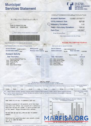 США Arizona Вода Счёт за коммунальные услуги Счёт 2 pages 1 in PSD Формат предпросмотр