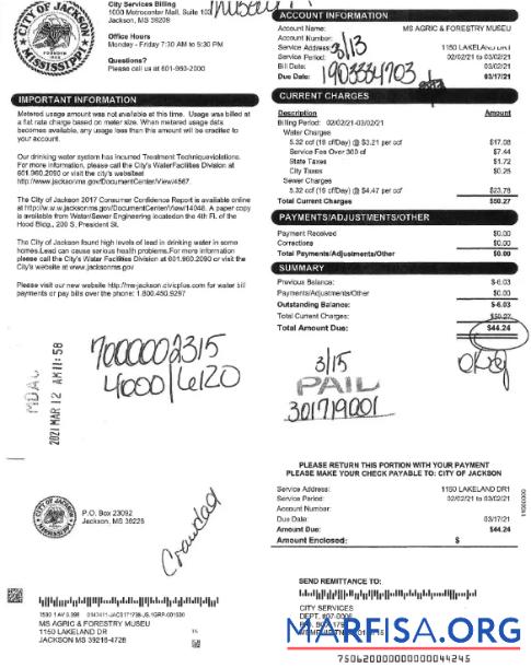 Реалистичный США CITY OF JACKSON Счёт за коммунальные услуги Счёт Word and PDF Шаблон