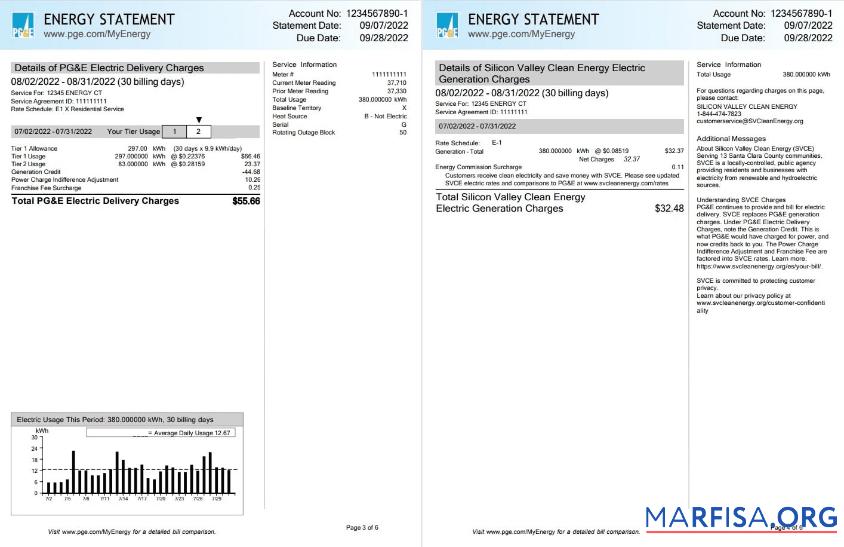 Реалистичный США California PG&E (Pacific Газ and Electric Компания) Счёт за коммунальные услуги Счёт, Word and PDF Шаблон, 6 pages 3 4