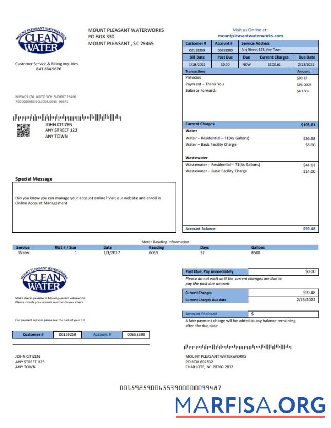 Высокое Качество США Clean Вода Счёт за коммунальные услуги Счёт Шаблон in Word and PDF Формат