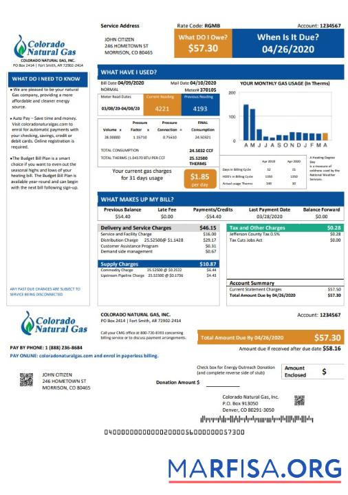 Редактируемый США Colorado Natural Газ Счёт за коммунальные услуги Счёт Шаблон in Word and PDF Формат