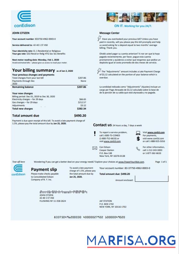Редактируемый США Con Edison Электричество Счёт за коммунальные услуги Счёт Шаблон in Word and PDF Формат