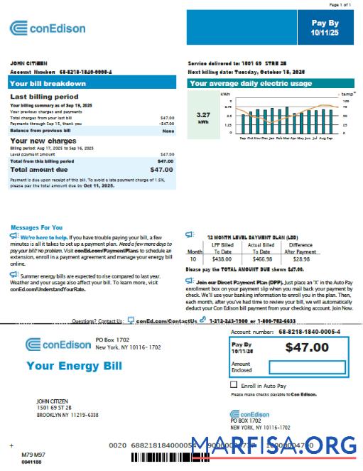 Реалистичный США Conedison Счёт за коммунальные услуги Счёт Шаблон in Word and PDF Форматы, Версия 3