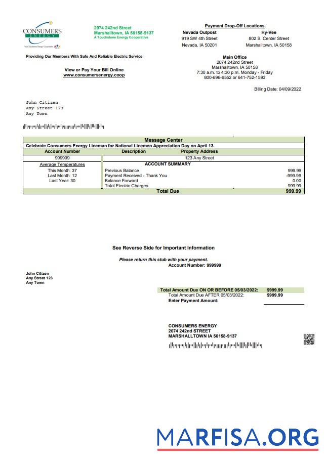 Редактируемый США Consumers Energy Счёт за коммунальные услуги Счёт Шаблон in Word and PDF Формат