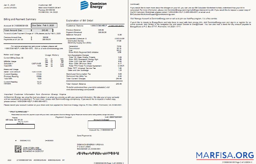 Профессиональный США Dominion Energy Счёт за коммунальные услуги Счёт Шаблон in Word and PDF Форматы, 3 pages, 1 2 pages