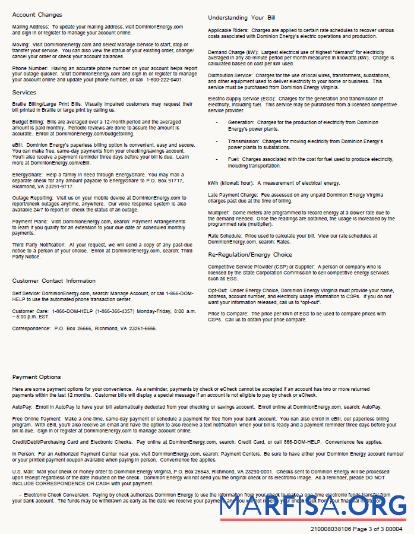 Реалистичный США Dominion Energy Счёт за коммунальные услуги Счёт Шаблон in Word and PDF Форматы, 3 pages, 3rd Страница