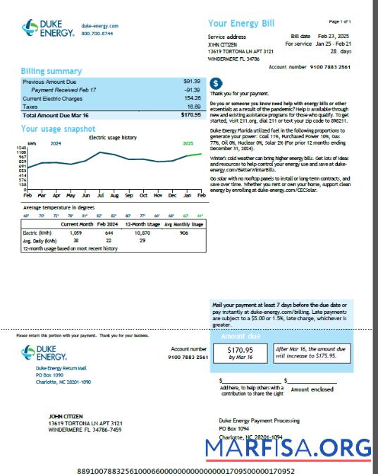 Редактируемый США Duke Energy Счёт за коммунальные услуги Счёт Шаблон in Word and PDF Форматы, Версия 5