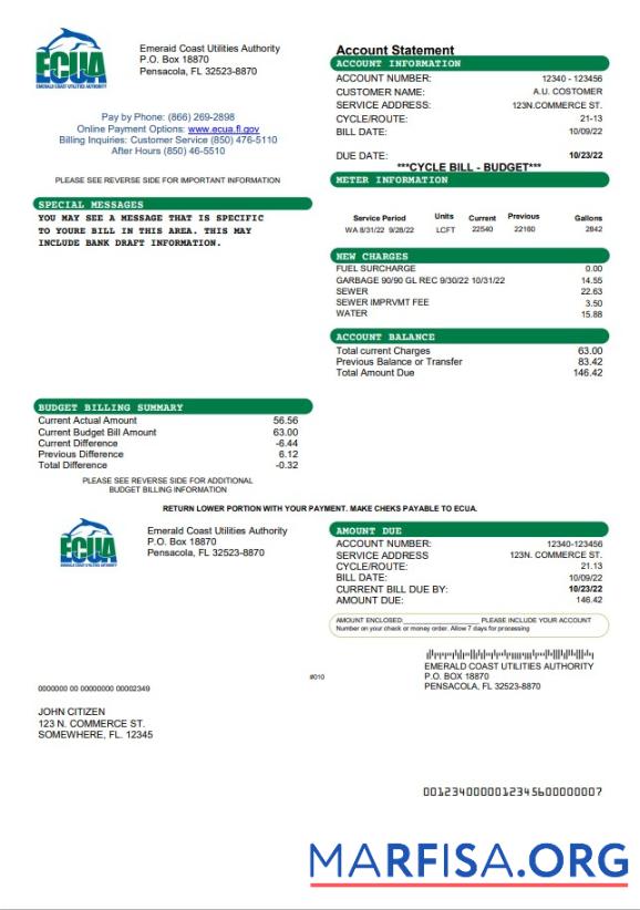 Профессиональный США ECUA Счёт за коммунальные услуги Счёт Шаблон in Word and PDF Формат