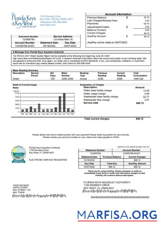 Профессиональный США Florida Florida Keys Счёт за коммунальные услуги Счёт Шаблон in Word and PDF Формат