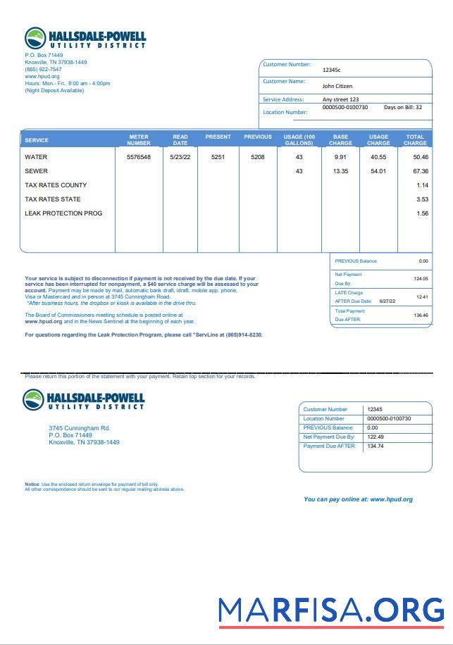 Высокое Качество США Hallsdale Powell Счёт за коммунальные услуги Счёт Шаблон in Word and PDF Формат