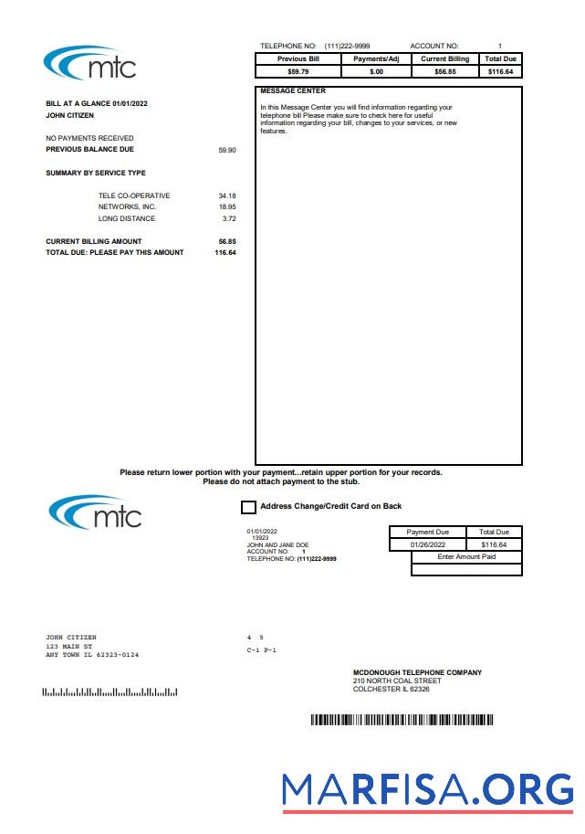 Премиум США Illinois MTC Счёт за коммунальные услуги Счёт Шаблон in Word and PDF Формат