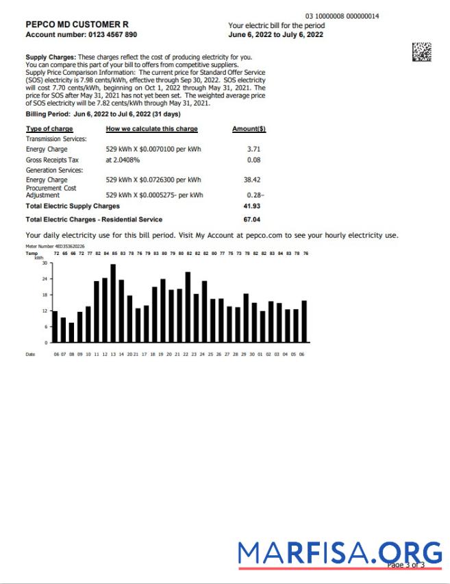 Реалистичный США Maryland Pepco Счёт за коммунальные услуги Счёт, Word and PDF Шаблон, 3 pages 3