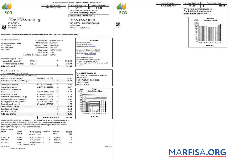 Реалистичный США Massachusetts Chelsea SCG The United Illuminating Компания, Word and PDF Шаблон, 2 pages