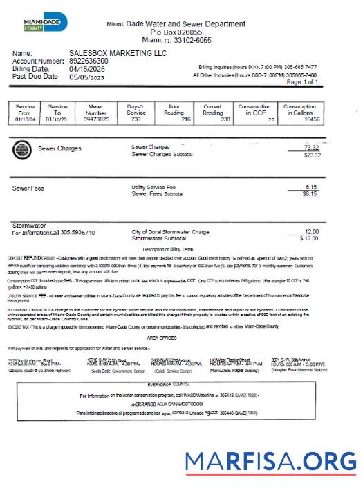 Премиум США Miami Dade Счёт за коммунальные услуги Счёт Шаблон in Word and PDF Форматы