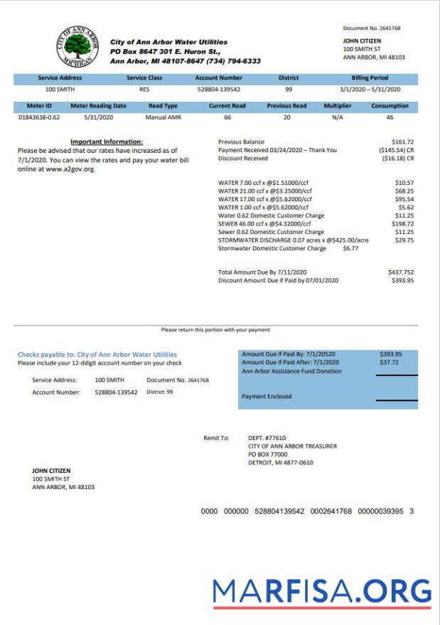 Премиум США Michigan City of Ann Arbor Вода Utilities Счёт Шаблон in Word and PDF Формат