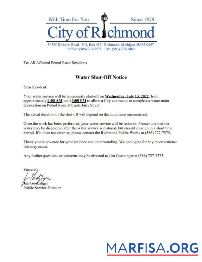 Высокое Качество США Michigan City of Richmond Вода Счёт за коммунальные услуги Счёт shutoff notice, Word and PDF Шаблон