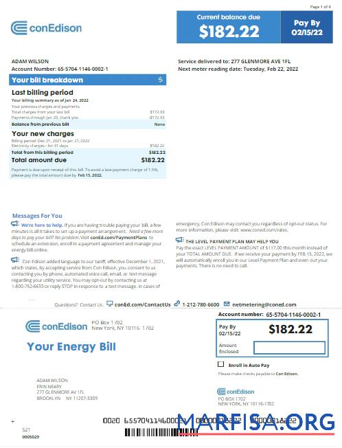 Профессиональный США Новый YORK CONEDISON Счёт за коммунальные услуги Счёт Word and PDF Шаблон, Версия 2