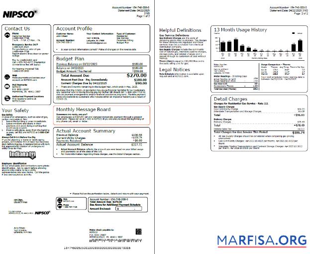 Редактируемый США NIPSCO Счёт за коммунальные услуги Счёт Шаблон in Word and PDF Форматы, 2 pages