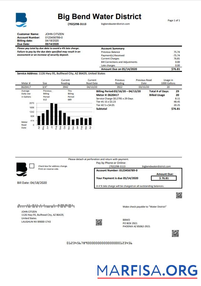 Премиум США Nevada Big Bend Вода District Счёт за коммунальные услуги Счёт Шаблон in Word and PDF Формат