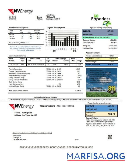 Высокое Качество США Nevada NV Energy Счёт за коммунальные услуги Счёт Шаблон in Word and PDF Формат