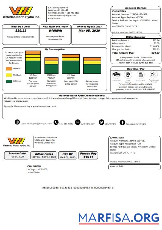 Премиум США Nevada Waterloo North Hydro Счёт за коммунальные услуги Счёт Шаблон in Word and PDF Формат (Версия 2)