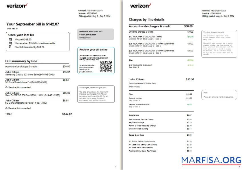 США Новый Джерси Verizon Счёт за коммунальные услуги 3 4 scr предпросмотр