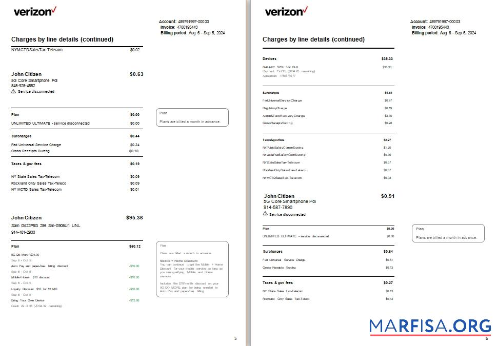 США Новый Джерси Verizon Счёт за коммунальные услуги 5 6 scr предпросмотр