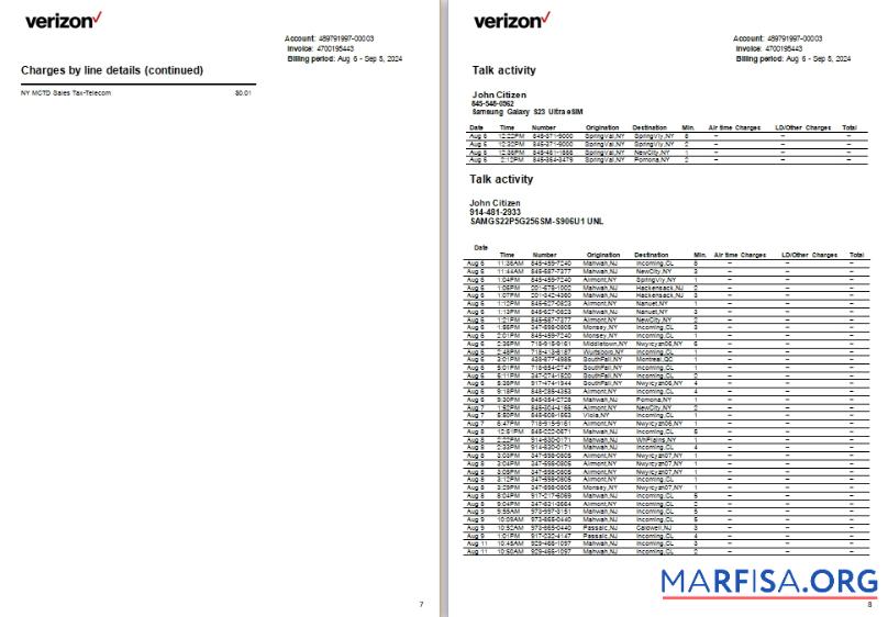 США Новый Джерси Verizon Счёт за коммунальные услуги 7 8 scr образец