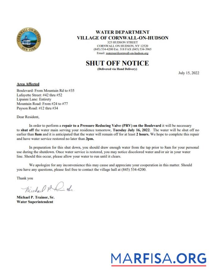 Профессиональный США Новый York Cornwall on Hudson Вода Счёт за коммунальные услуги Счёт shutoff notice, Word and PDF Шаблон