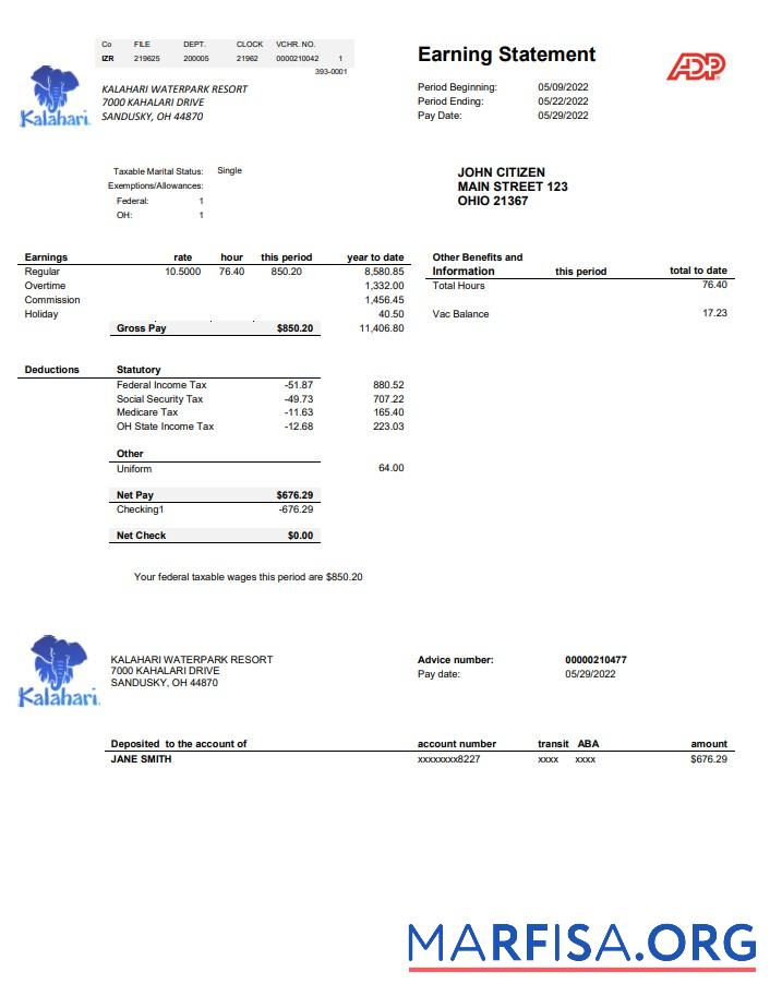 Премиум США Ohio Kalahari Waterpark Resort Счёт за коммунальные услуги Счёт Шаблон in Word and PDF Формат