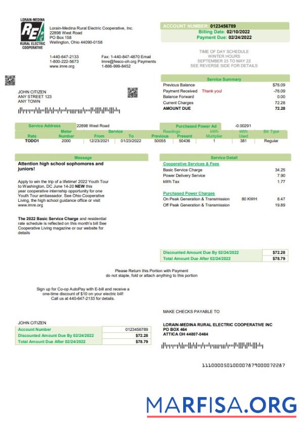 Премиум США Ohio Lorain Medina Rural Electric Счёт за коммунальные услуги Счёт Шаблон in Word and PDF Формат